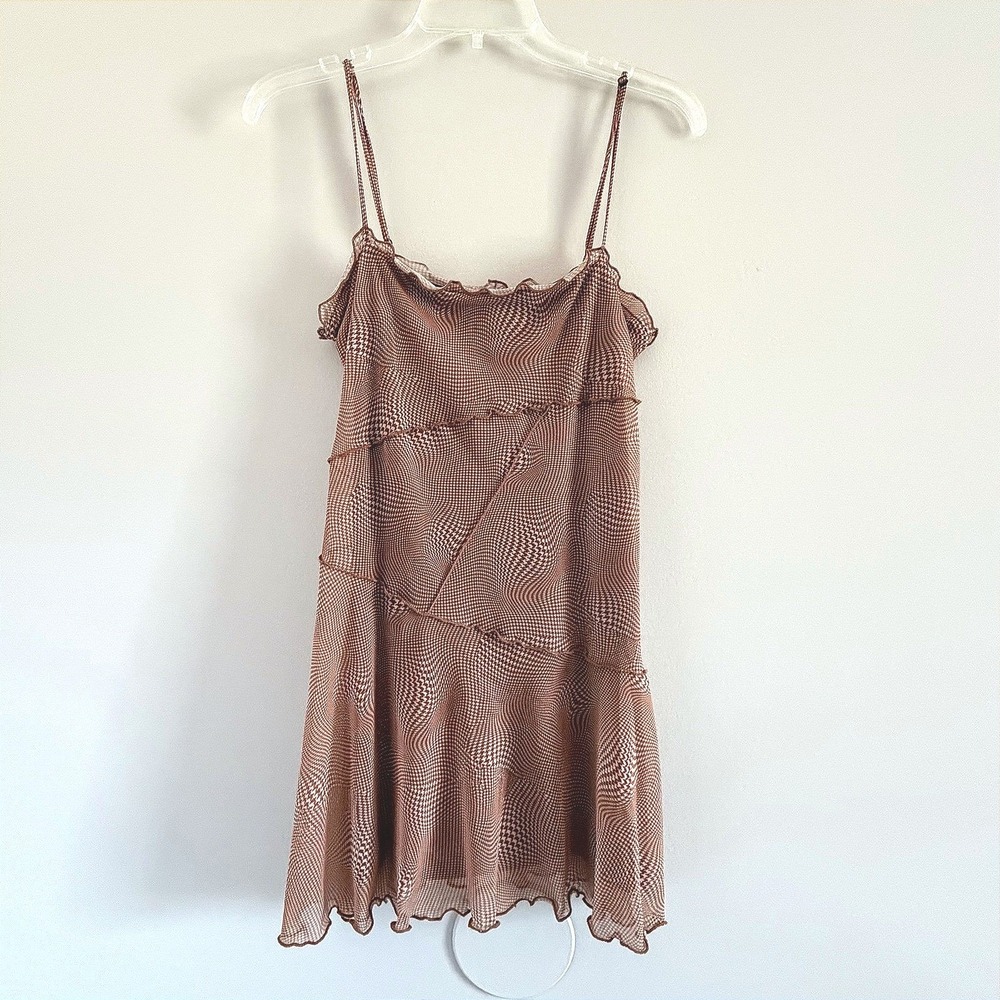 Urban Outfitters Mini Dress Brown Distorted Houndstooth Mesh whimsigoth Small